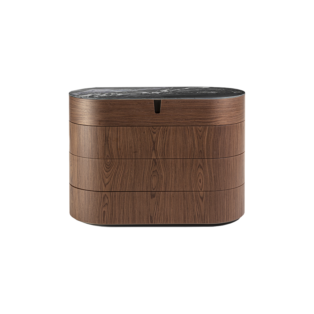 Tylsa Night Table - walnut / grey carnico marble