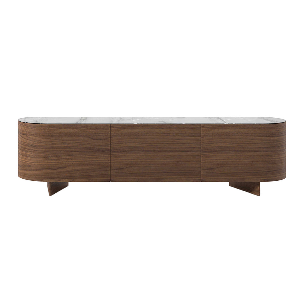 Rondos Low Cabinet - Matt Carrara White Marble