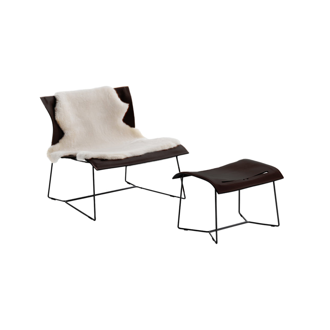 Cuoio Lounge Chair, Ottoman & Sheepskin - coffee leather